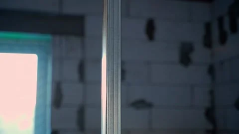 Metal U profile close-up at a construction site in the evening. Metal Channel Stock Footage 234165826