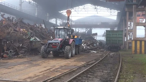 Metal unloading at a processing plant Stock Footage 98527957