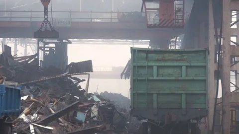 Metal unloading at a processing plant Stock Footage 98538000