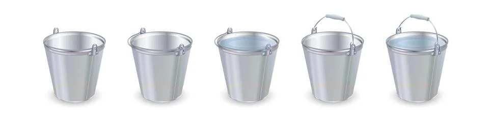 Metal vector buckets with and without water. Vector Stock Illustration