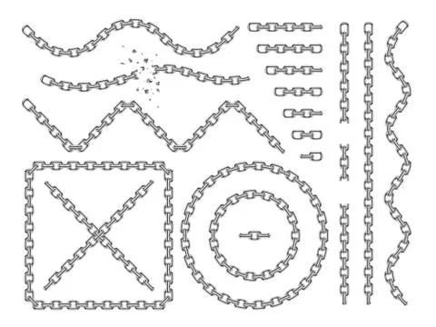 Metal vector chains isolated. Chrome chain icons and brushes set Stock Illustration
