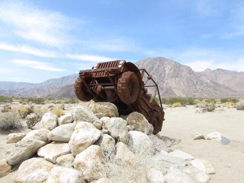 Metal Vehicle on Rocks at Galleta Meadows in Borrego Springs California Stock Photos
