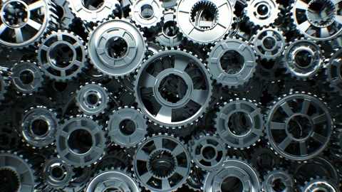 Metal Wall Made of Turning Gears Seamless. Beautiful Looped 3d Animation Stock Footage