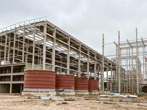 Metal warehouse for storage of building materials. a large warehouse, where t Fotos de archivo