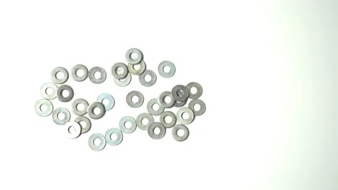 Metal washers a small flat ring on white background Stock Footage 211985665