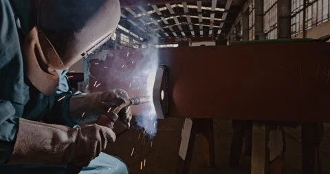 Metal welder welding in workshop Stock Footage 254933997