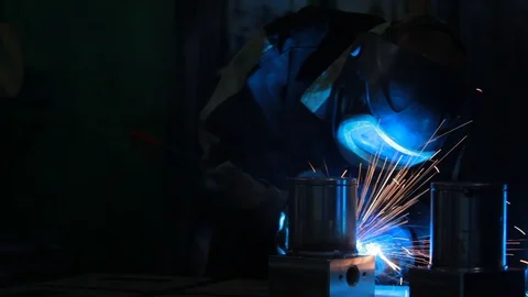 Metal welding robot Stock Footage 93315393
