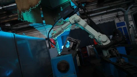 Metal welding robot Stock Footage 93315956