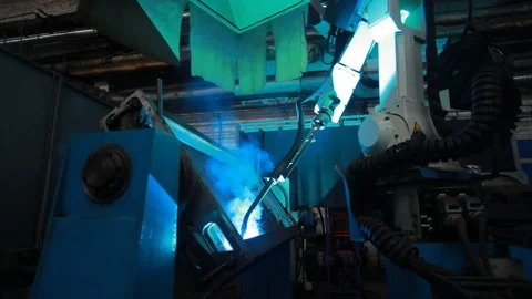 Metal welding robot Stock Footage 93315990
