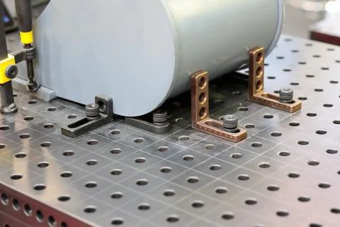 Metal welding table with workpiece Stock Photos