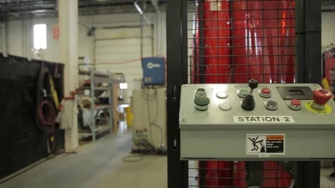 Metal welding work shop control panel slide truck shot close up Stock Footage 75944595