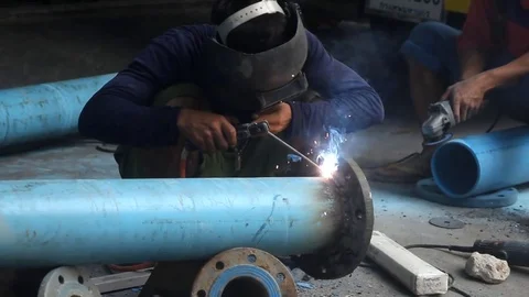 Metal welding works Stock Footage 82218845