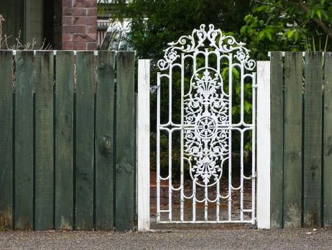 Metal white gate Stock Photos