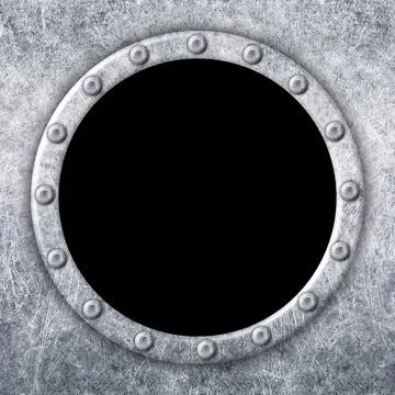 Metal window frame for design, ship porthole, 3d, illustration Stock Photos