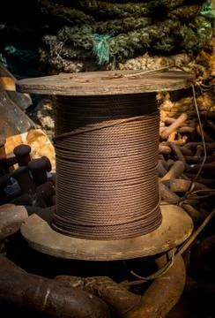 Metal wire roll close-up. Pattern of cables. Stock Photos