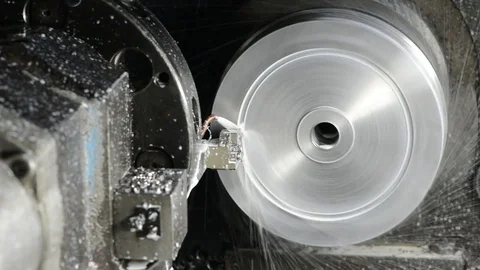 Metal work machining on lathe Stock Footage 84117226