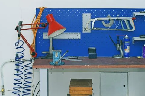Metal Workbench in Technology Facility Room Stock Photos
