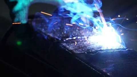 Metal worker welding iron in a workshop  Stock Footage 119913930