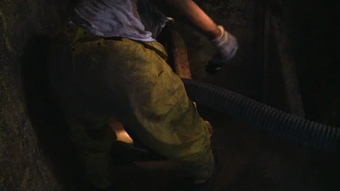 Metal workers laborers in ship prepping area for welding and construction 1 Stock Footage 123724746