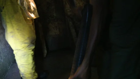Metal workers laborers in ship prepping area for welding and construction 5 스톡 동영상 123724862