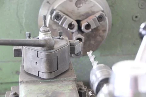 Metal working Lathe with drill tool Stock Photos