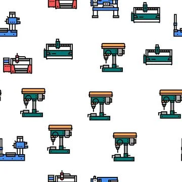 Metal Working Machine Vector Seamless Pattern 스톡 일러스트