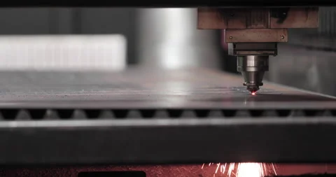 Metal Working - Plasma Laser Cutting Technology Of Flat Sheet Metal Stock Footage 142853992
