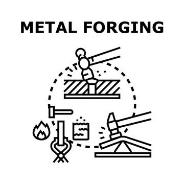 Metal working process for forging metal shapes Stock Illustration