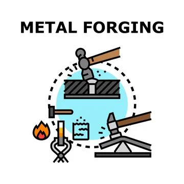 Metal working process for forging metal shapes Stock Illustration
