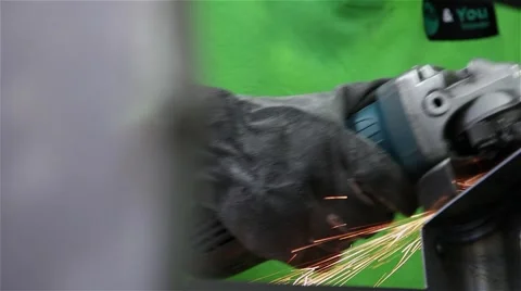 Metal working using a grinding wheel pan with slider Stock Footage 55493344
