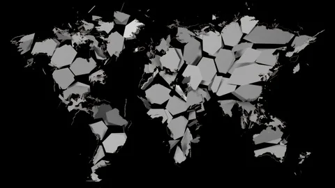 Metal world map explodes into small pieces - isolated on black background (4K) 库存影片 104038830