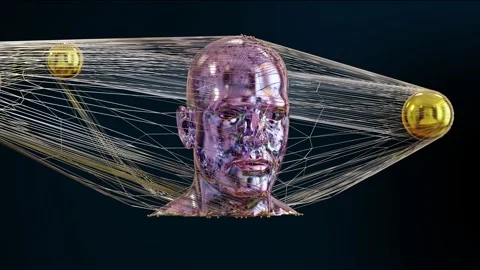 Metalic balls, human face, bust, wireframe, abstract art 3d sphere, satisfying, Stock Footage 165856644
