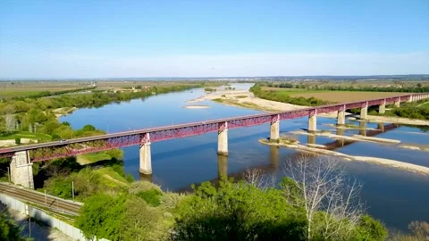 Metalic Bridge Over River Stock Footage 175206925