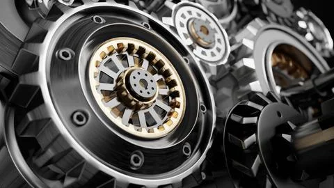 Metalic Gears Set 3d render Stock Illustration