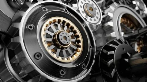 Metalic Gears Set 3d render Stock Illustration