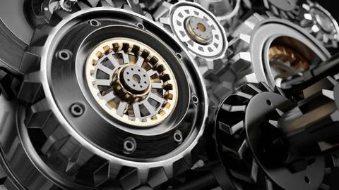 Metalic Gears Set 3d render Stock Illustration