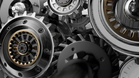 Metalic Gears Set 3d render Stock Illustration