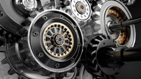 Metalic Gears Set 3d render Stock Illustration