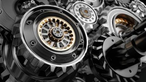 Metalic Gears Set 3d render Stock Illustration