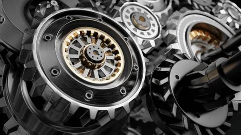 Metalic Gears Set 3d render Stock Illustration