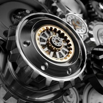 Metalic Gears Set 3d render Stock Photos