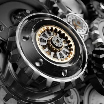 Metalic Gears Set 3d render Stock Photos