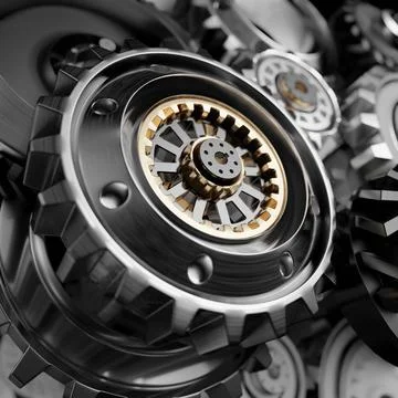 Metalic Gears Set 3d render Stock Photos