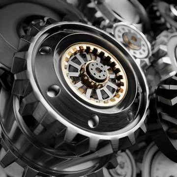 Metalic Gears Set 3d render Stock Photos