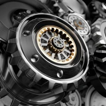 Metalic Gears Set 3d render Stock Photos