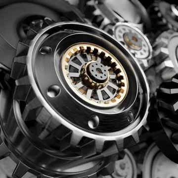 Metalic Gears Set 3d render Stock Photos