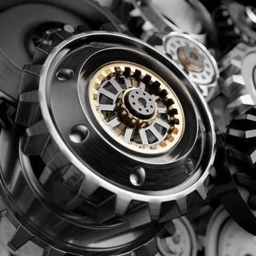 Metalic Gears Set 3d render Stock Photos