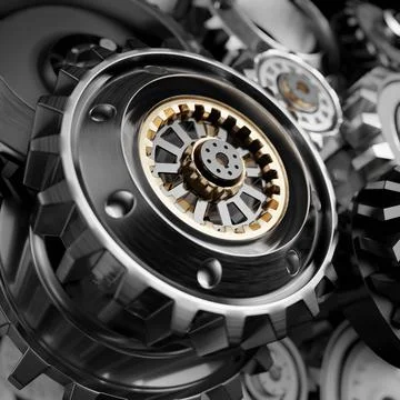 Metalic Gears Set 3d render Stock Photos