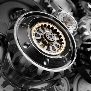 Metalic Gears Set 3d render Stock Photos
