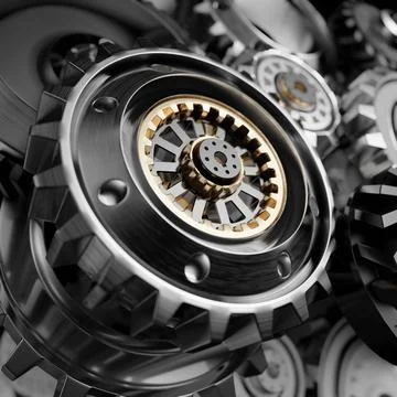 Metalic Gears Set 3d render Stock Photos